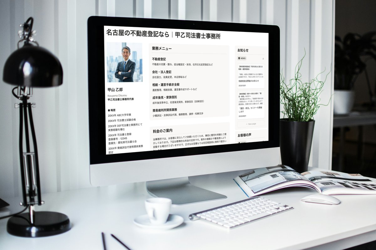 LexLab_LegaL's tweet image. R7司法書士試験合格者の皆様へ
研修が始まり、即独を検討される方も多い印象です

独立初期で特に迷うのが 事務所HP作り
☑️ デザインが苦手
☑️ 制作費用が高い
☑️ 時間がない
…そんな声をよく聞きます

そこで👇 (1/2)
#司法書士 #即独 #Notion #HP