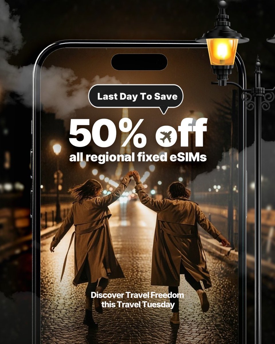 Travel Tuesday is the last day to grab 50% off KnowRoaming fixed regional eSIMs.

Sale ends tonight!
KnowRoaming.com/black-friday

Discover travel freedom in:
🪭 Asia
🦁 Africa
⛲️ Europe
🌊 Oceania
🌴 Caribbean
🏞️ Latin America
🗽 North America
🕌 Middle East &amp; North Africa