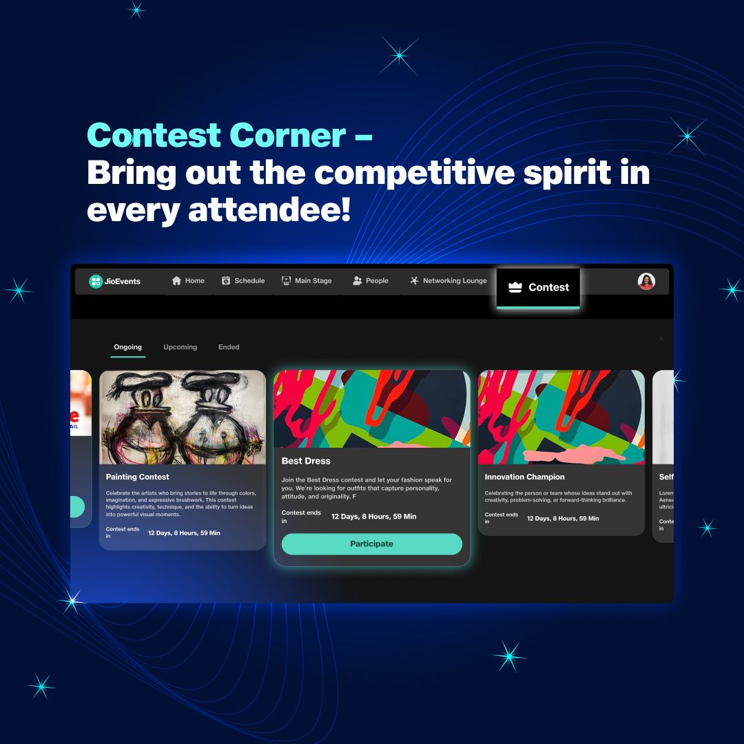 Attendees aren’t just viewers — they’re contributors.
Contest Corner turns events into vibrant, participatory experiences that drive interaction, creativity, and memorable moments.
#JioEvents #ProductUpdate  #contest #CustomerSuccess #EventInnovation #TechForEngagement
