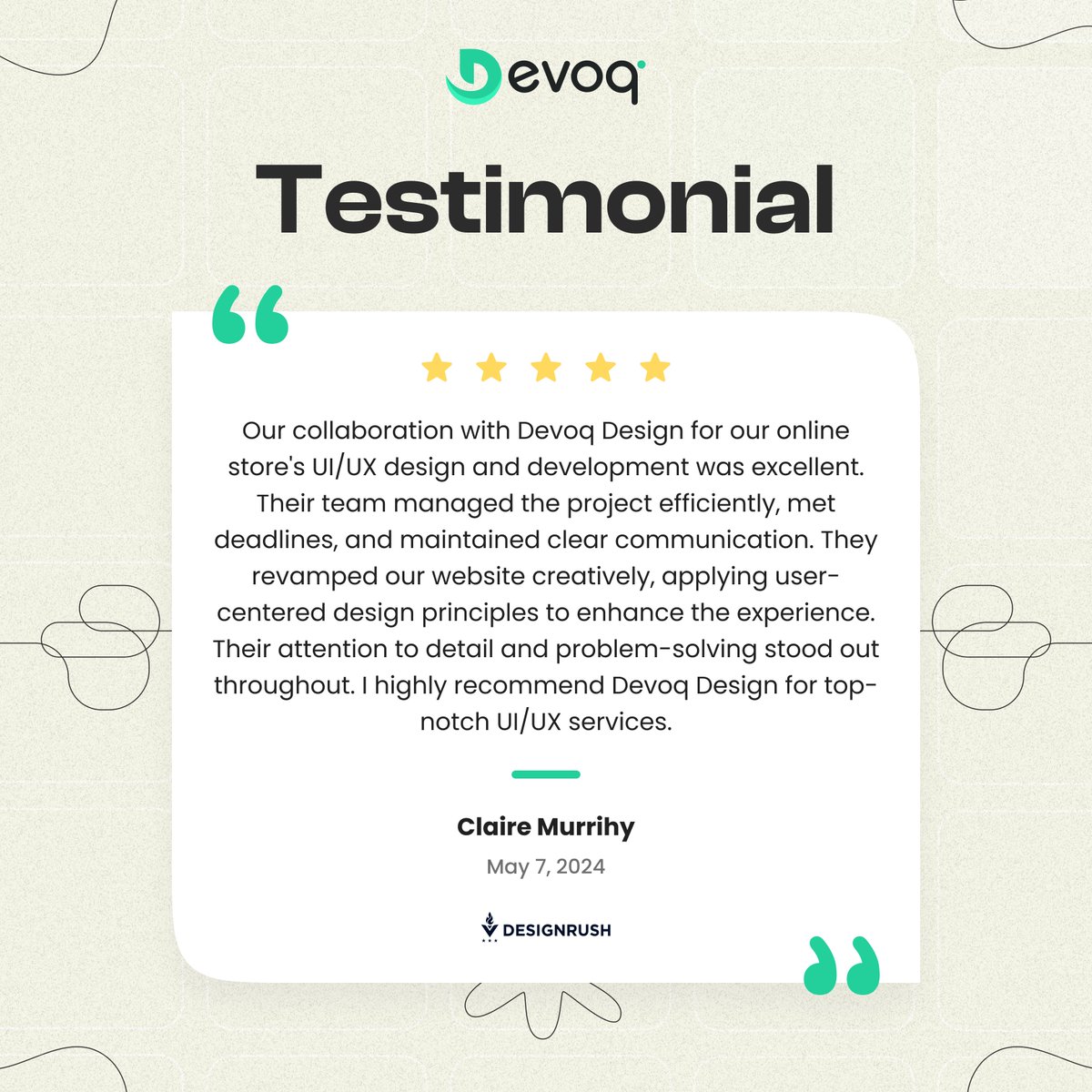 Devoq_Design's tweet image. Happy clients. Stronger results.
Grateful for every word of trust shared with Devoq Design. ✨

Visit our website for more details: devoqdesign.com

Email Us: sales@devoqdesign.com

#DevoqDesign #ClientTestimonial #HappyClients #DesignSuccess
#ClientLove #UIUXAgency