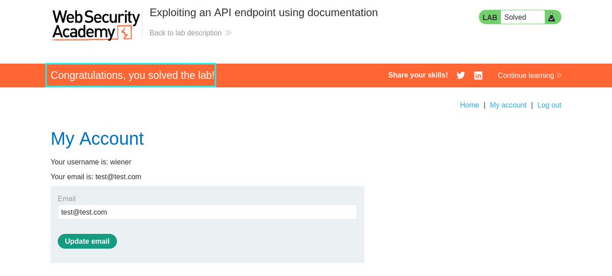 Ofentsse_'s tweet image. 🎉 Lab Success: All because the API documentation was exposed publicly.

🔐 Lesson:
APIs aren’t just backend endpoints. They’re potential entry points. Protect your docs, and protect your data.

#WebSecurity #SecureCoding #PortSwigger #APIExploitation #CyberAwareness
