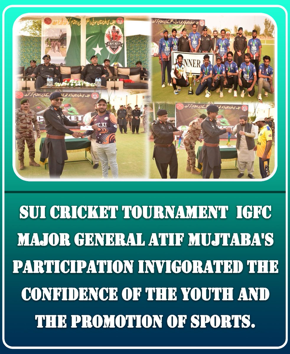 MAli147058's tweet image. On the occasion of the Sui visit, the IGFC appreciated the performance of the young players and said that the FC supports the development, guidance and positive activities of the youth. The tournament was highly appreciated locally.
#Balochistan #Derabugti #Abhiya