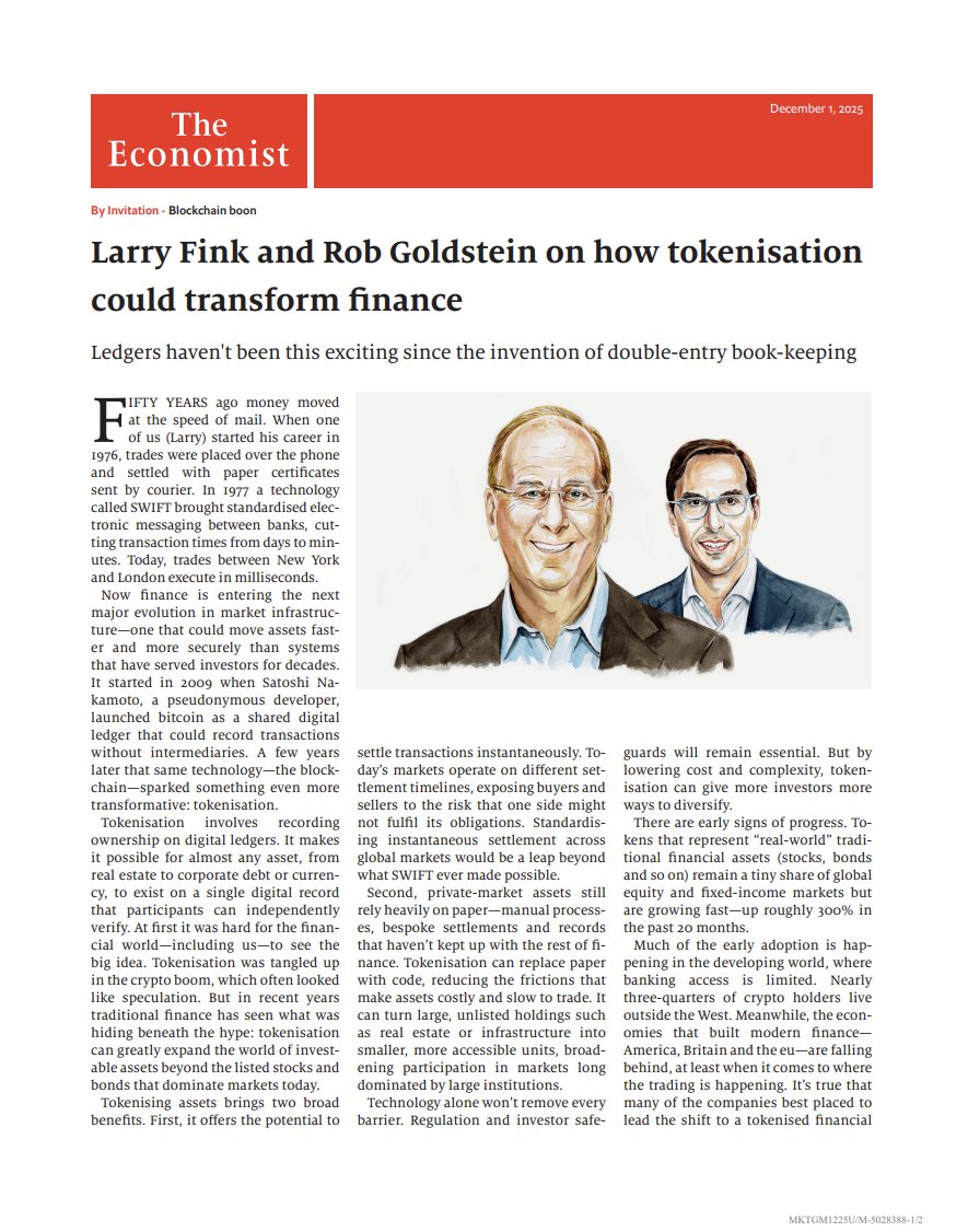 BULLISH: BlackRock CEO Larry Fink interviewed in The Economist all about  crypto and the future of tokenization.