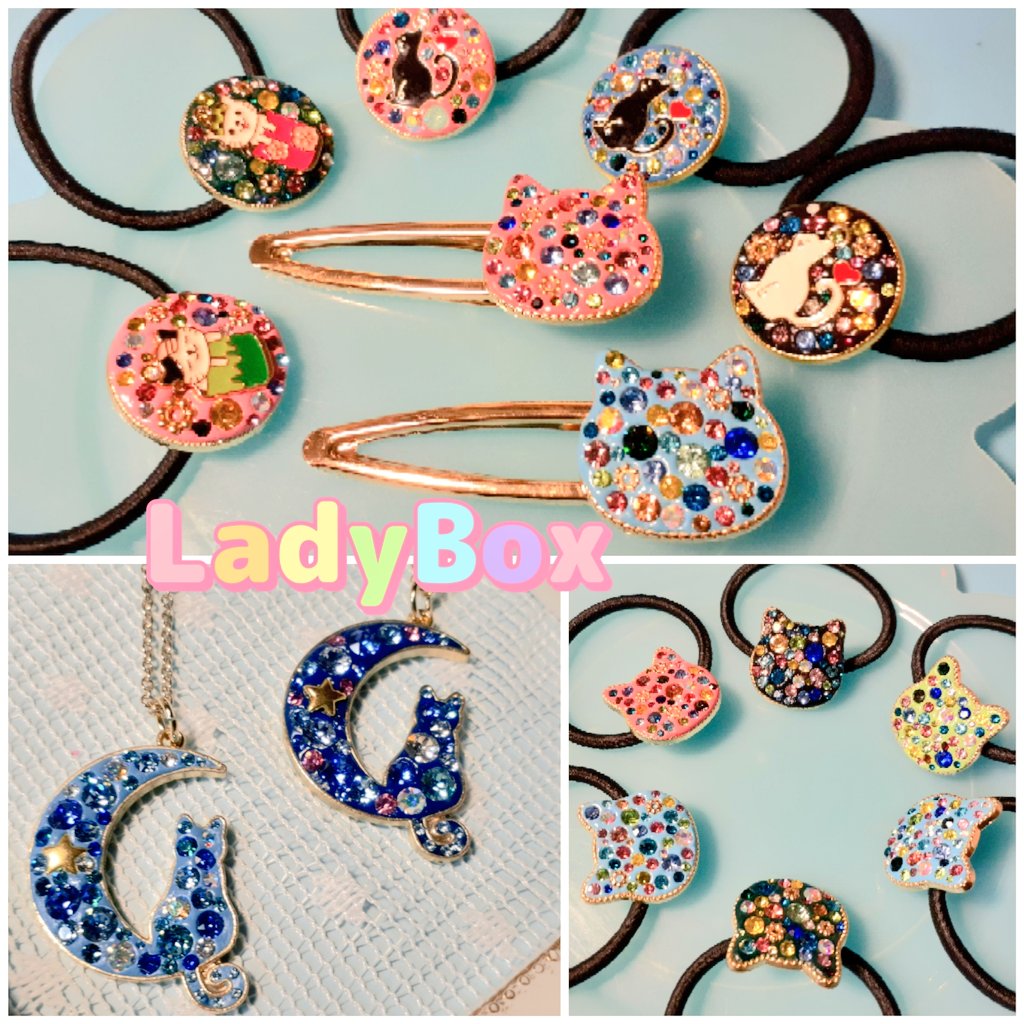 作品紹介😺 猫型ヘアゴムは今までの型より一回り小さめですがキラキラ