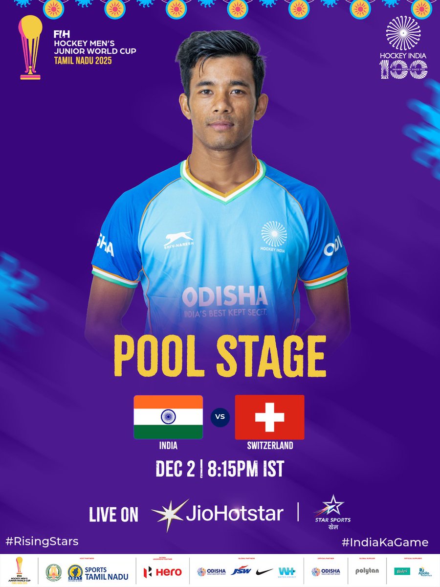 𝐔𝐧𝐛𝐞𝐚𝐭𝐞𝐧 𝐚𝐧𝐝 𝐮𝐧𝐬𝐭𝐨𝐩𝐩𝐚𝐛𝐥𝐞! 🇮🇳🔥

After two commanding victories, Team India gear up for a high-voltage clash against Switzerland in their third FIH Hockey Men’s Junior World Cup Tamil Nadu 2025 encounter. 🏑💥

#HockeyIndia #IndiaKaGame #FIHMensJuniorWorldCup