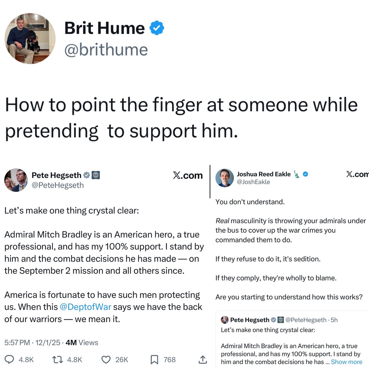 Seeing through Hegseth’s blame-shifting as he drives the bus over admiral Bradley