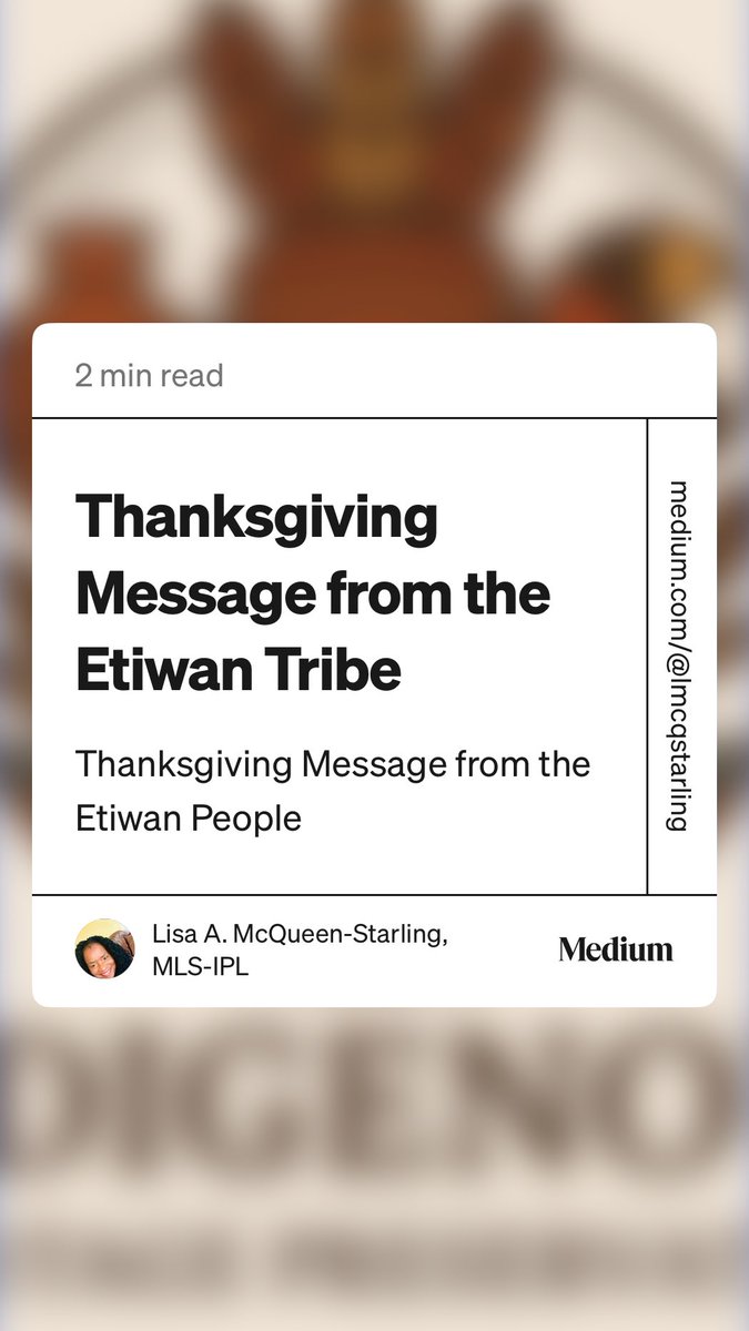 lmcqStar's tweet photo. “Thanksgiving Message from the Etiwan Tribe” by Lisa A. McQueen-Starling, MLS-IPL https://t.co/w4BhKuPWif https://t.co/nxELX5HKfO