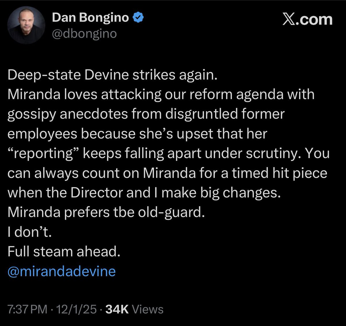 Wow, Bongo attacks NY Post reporter Miranda Divine for her story about Kash. Kash and Bongo are being thrown under the bus by people close to Trump. Maybe they are just too dense to read the writing on the wall. People in Trump World are done with them. Days are numbered.
