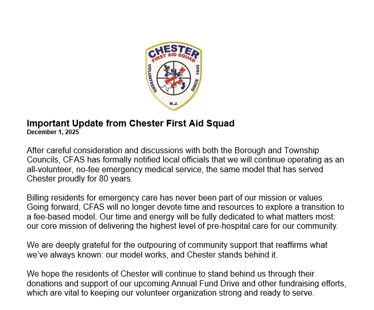 ChesterFAS's tweet image. #ChesterFirstAidSquad Statement on Declining Proposed Fee-based Agency model #FamilyFirst #FirstResponders #EMS #whatshappening #Chester #NJ #volunteers  

Click Like or Repost if you Support #CFAS