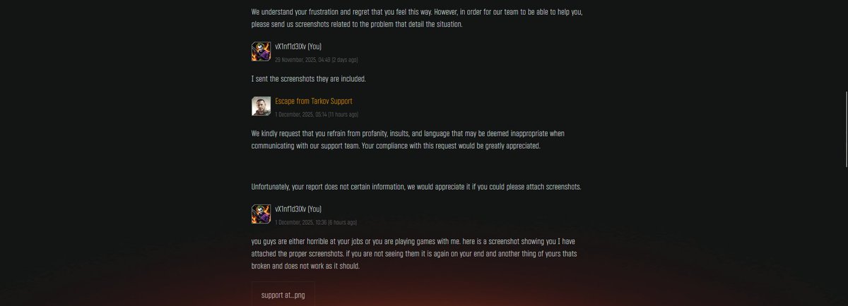 Army_Strong19D's tweet photo. @nikgeneburn @tarkov 
Ok so are they A. trolling me, B. Everything they Make is broken, C. Just this plain bad at what they do, or D. They spend so much time on social media and not fixing things they forget how to scroll? https://t.co/jLHgNGguzf