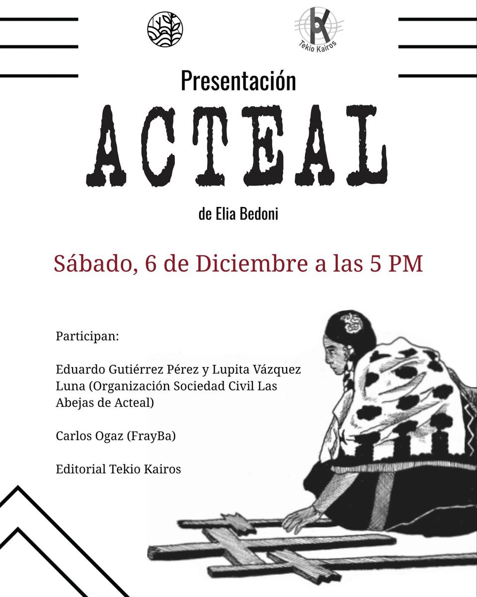 #EnAgenda

Les esperamos 🗓️ el 6 de diciembre a las 🕣 5 pm., en 📍 La Cosecha Librería para la presentación de la novela gráfica Acteal.