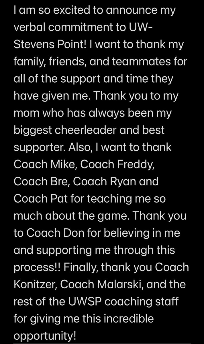 Committed!! 💜💛
<a href="/UWSPCoachRyan/">Ryan Konitzer</a> <a href="/LizMalarski/">Liz Malarski</a> <a href="/uwsp_softball/">UWSP Softball</a> <a href="/CTWPremierDD/">CTW Premier 18U DiSilvio</a> <a href="/MHS_Sball/">MHS Softball</a>
