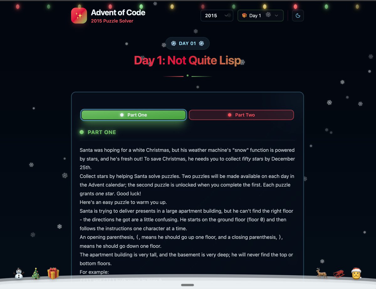 gordysc's tweet image. Put together a fun starter kit for those doing Advent Of Code if you&apos;d like to have something festive to look at while you&apos;re solving those fun puzzles 🎅🎄🎁 

Feel free to fork and use!

github.com/gordysc/Advent…
