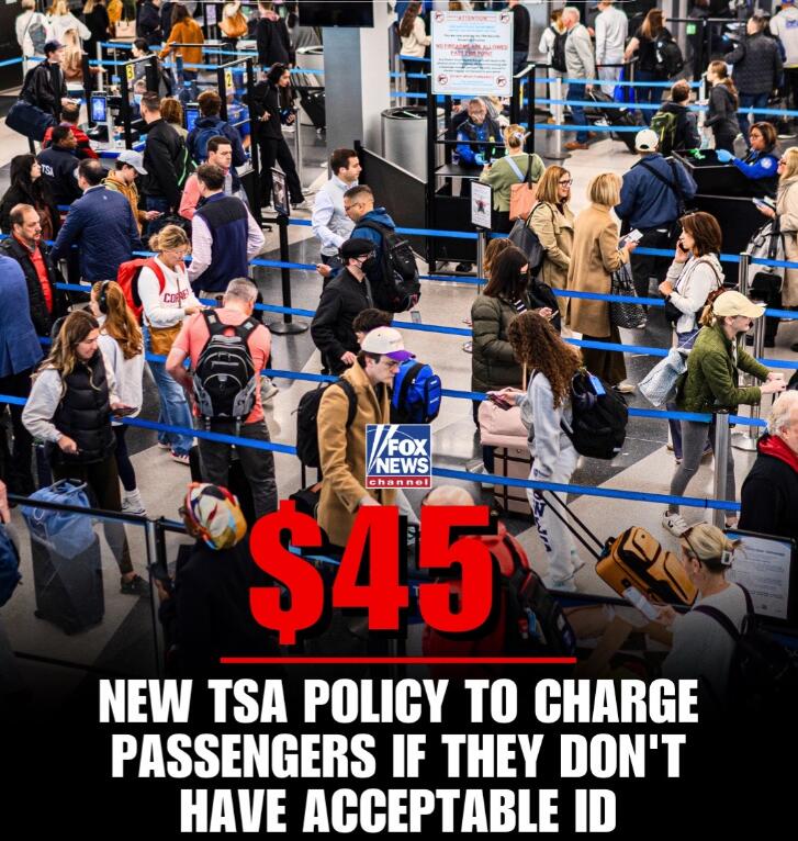 JosiTaylorah's tweet image. The TSA will begin charging travelers a $45 fee if they arrive at airport security checkpoints without an acceptable ID — including a REAL ID or passport.

The policy will be implemented starting Feb. 1, 2026 and is nonrefundable.