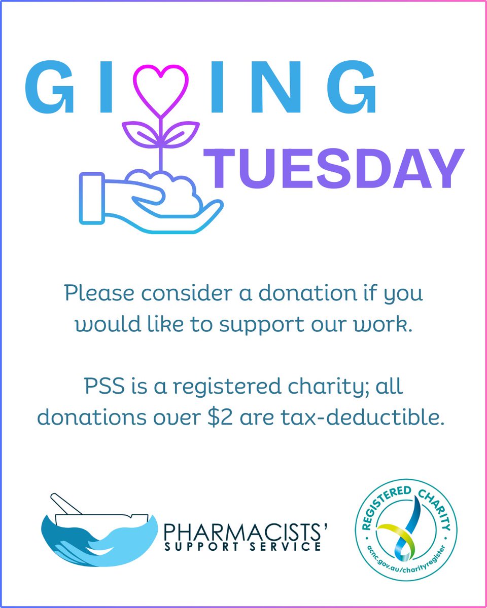 AusPharmSupport's tweet image. This #GivingTuesday we encourage you to consider supporting our work at PSS with a donation 💙
Even a small amount has a big impact &amp;amp; allows us to continue supporting the pharmacy profession. All donations are tax deductible: shorturl.at/v9Zn1
Thank you for your support! 💙