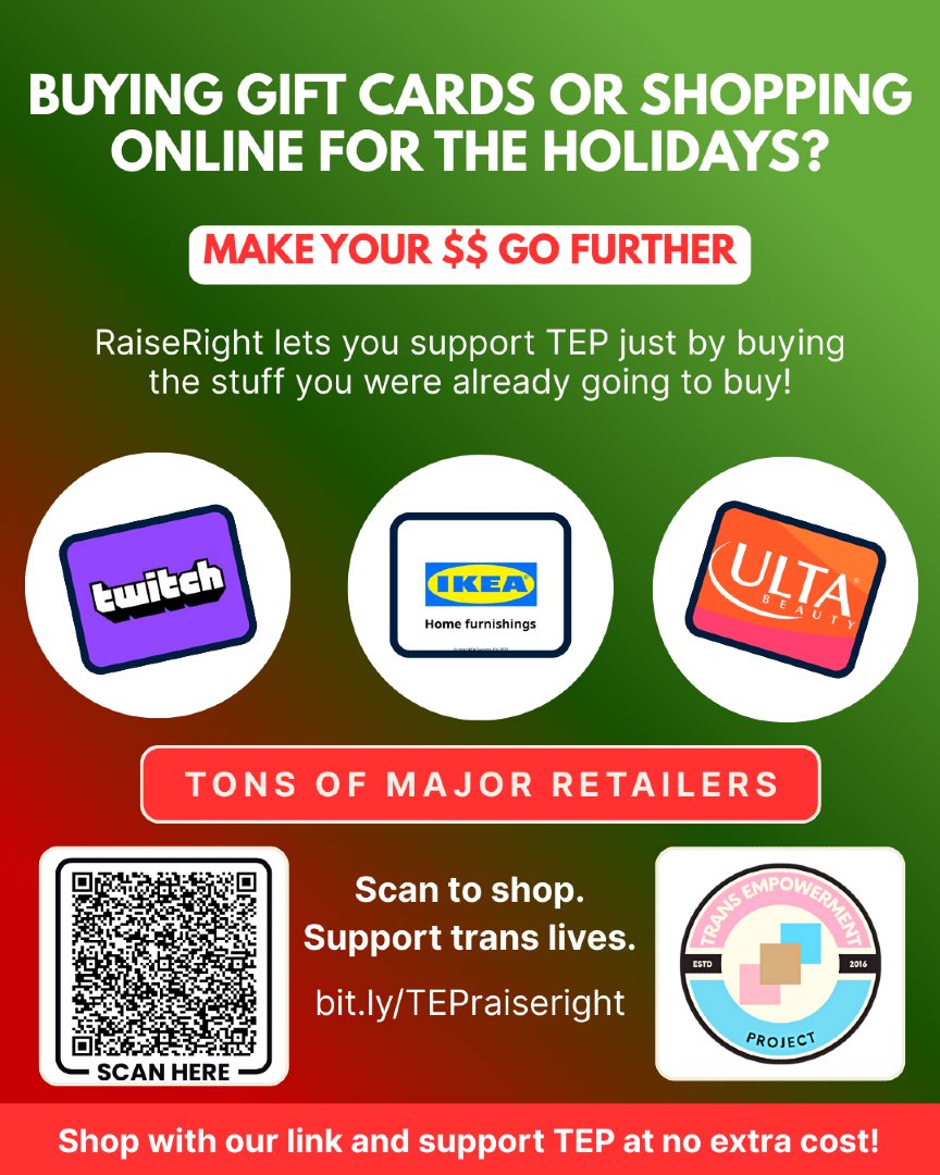 Holiday shopping on your mind? When you shop or buy gift cards through RaiseRight, a percentage comes back to TEP at no extra cost to you. Shop through our link and turn your holiday shopping into community care.
➡️ bit.ly/TEPraiseright