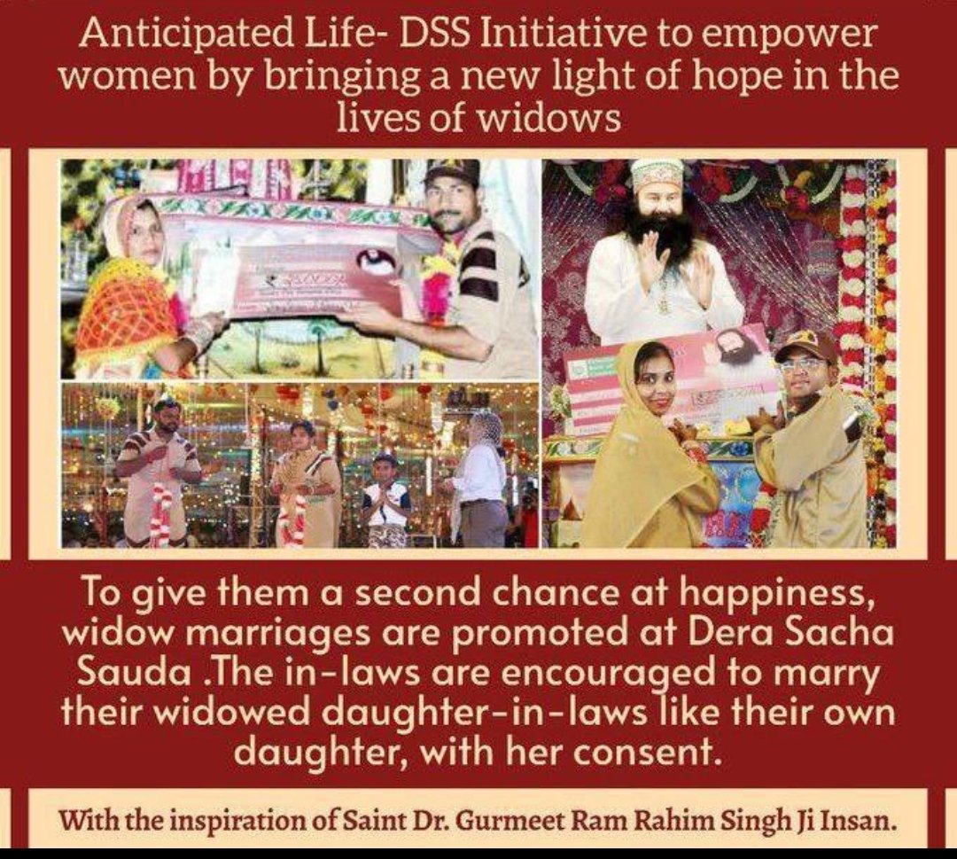 MadanLa39785275's tweet image. #WidowRemarriage
#NewLightOfHope #NewLife Getting widowed women remarried is a very noble act. Following his words, the devotees of Saint Dr Gurmeet Ram Rahim Singh Ji Insan ji have got many poor widow women married till now. #WidowRemarriage #RayOfHope #AnticipatedLife ✅🙏