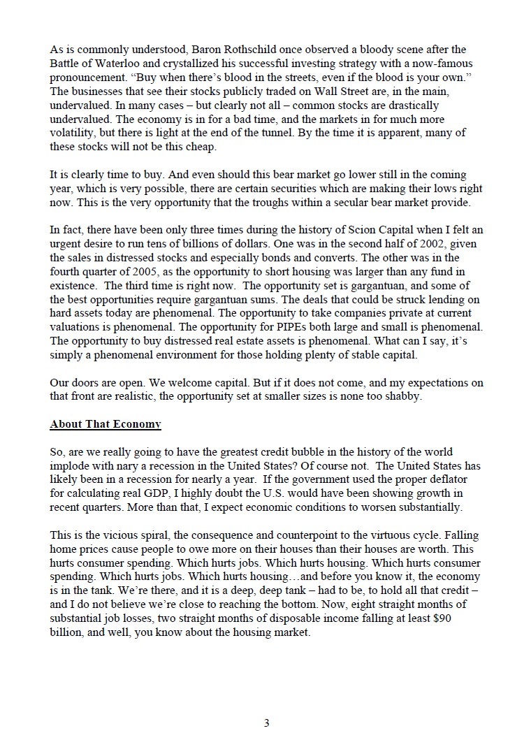 michaeljburry's tweet image. My October 9, 2008 letter to my investors, pages 2-4.  I have pounded a table or two in my day, and this was one of those times.