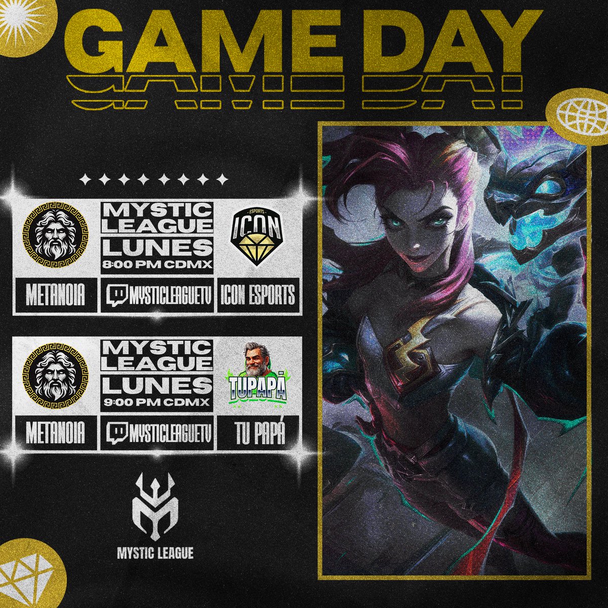 GoMetanoia's tweet photo. ⚔ Batalla por la Cima: Los enfrentamientos más esperados. Arcus Metanoia tiene un largo camino que recorrer hoy en la @MysticLatam , primero se enfrenta vs Icon esports y luego le hace frente a Tu papá, la victoria está cuesta arriba y Arcus está listo para escalar 🔥
¡Apoyanos! https://t.co/4xqUU4v5gR

Hora: 8:00pm 🇲🇽 9:00pm 🇨🇴 10:00pm 🇻🇪
#GameDay #LoL #GoMetanoia #MysticLeague #LeagueOfLegends