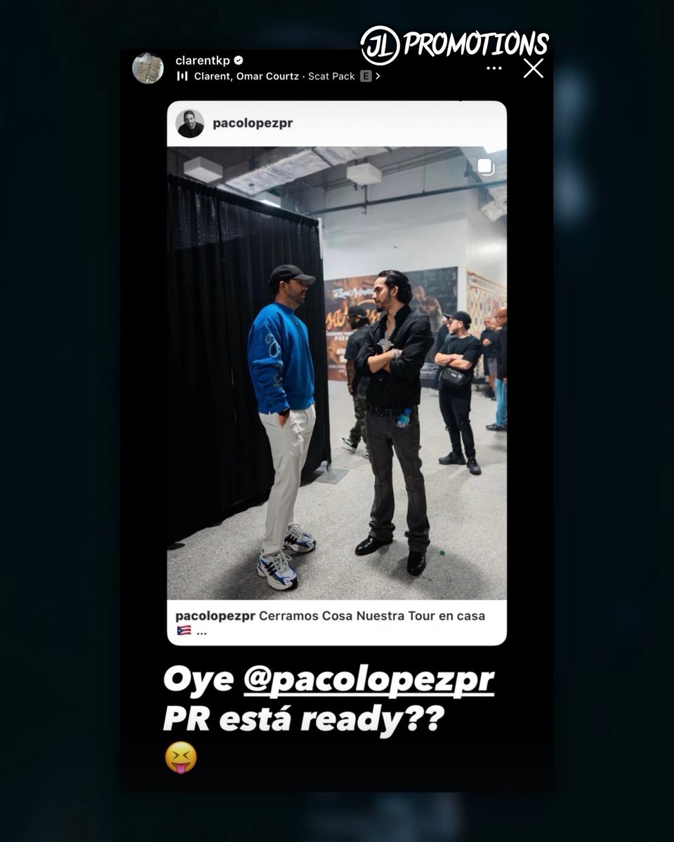 JLPromotionspr's tweet photo. ¿Será que Clarent viene con algo para Puerto Rico? 🤔🇵🇷
El artista compartió una imagen con un pequeño mensaje junto al Productor Paco López en sus historias de Instagram… 👀
#clarent #puertorico #jlpromotionspr https://t.co/Znyv7QcRiG