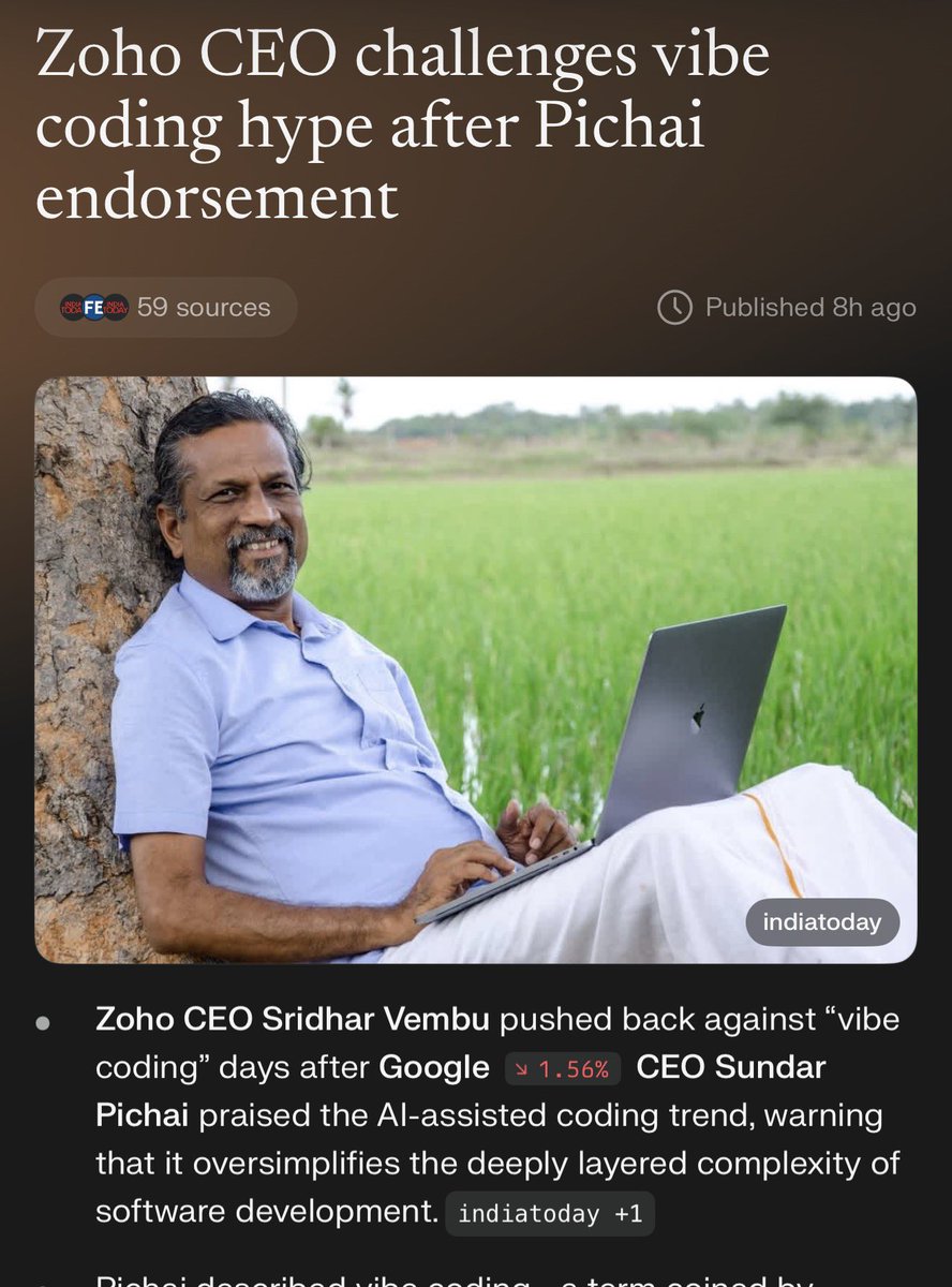 garrytan's tweet image. Zoho’s business would be first to be competed away by people building their own custom software built by people using @Replit @emergentlabs and @Taskade 

Why pay $30/seat/month for over bundled SaaS when soon even nontech ops ppl can vibe-code a custom solution in a weekend?