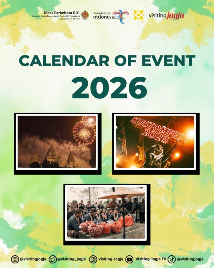 🎉 CALENDAR OF EVENT JOGJA 2026 IS OUT! 🎉

📌 2026 bakal rame banget!
Let’s make 2026 di Jogja makin seru bareng-bareng!
Calendar Of Event 2026 bisa diunduh melalui tautan berikut : s.id/COEDIY2026

#visitingjogja