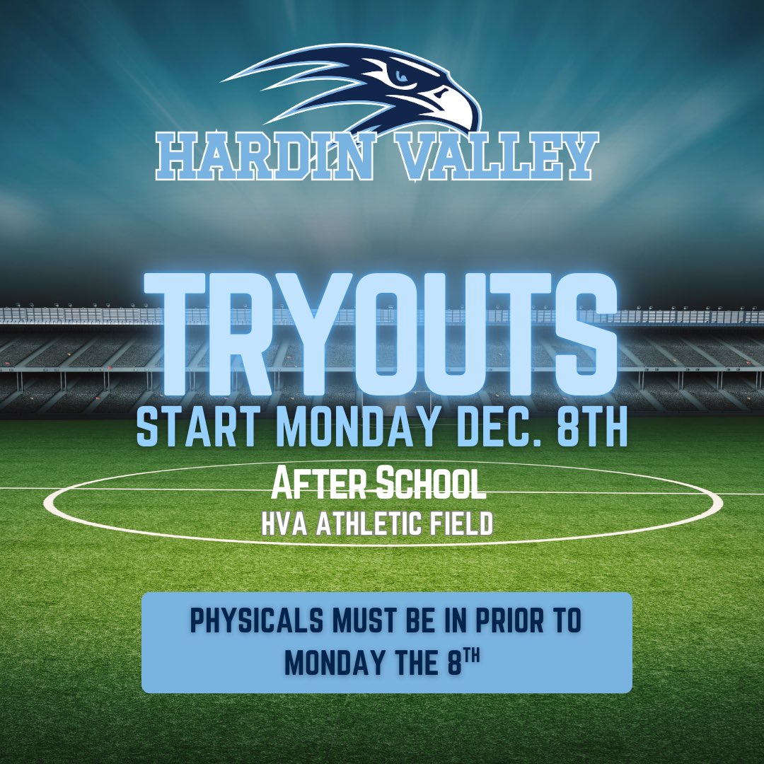 Tryouts start next Monday, Dec 8th after school on the HVA athletic field.  Make sure your physicals are uploaded prior to Monday!! 
Looking forward to seeing you there. ⚽️
@hva.athletics #hvaboyssoccer #soccertryouts⚽️ #gohawks