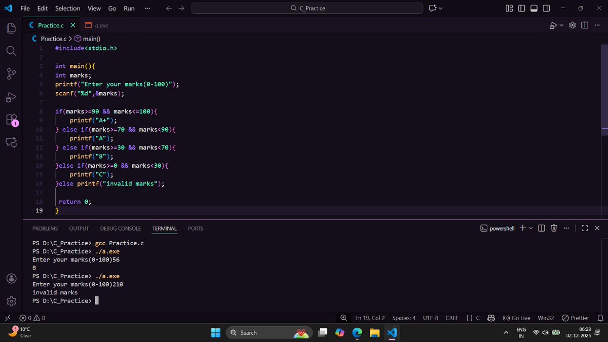 arpitpanwarx's tweet image. Day-2/100 of my Coding Journey 🚀

✔ Learned Conditional Statements in C
✔ Practiced multiple if-else problems
✔ Solved Armstrong (3-digit) without loops
✔ Feeling more confident than Day-1

#100DaysOfCode #CProgramming #BeginnerCoder