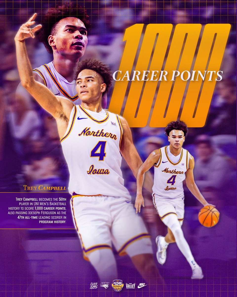 1K Trey.

Congrats to <a href="/trey_campbell4/">trey campbell</a> on reaching the 1,000 career point mark.

#EverLoyal | #1UNI | #Family | #UNIMBB125