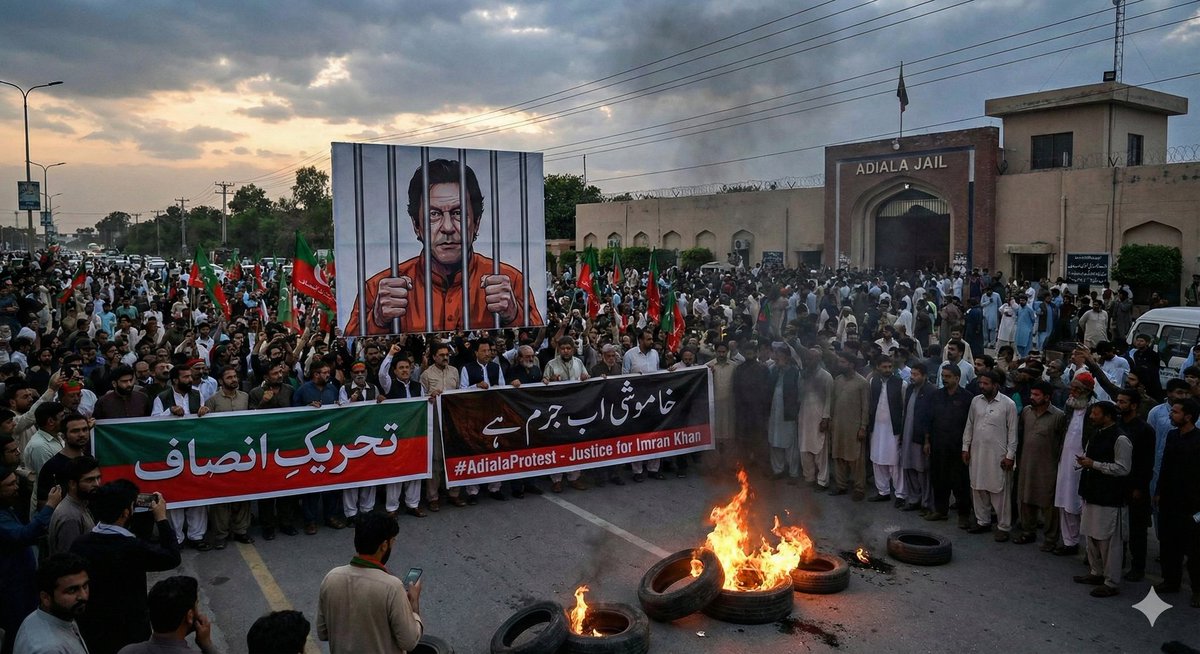 MKonjameel's tweet image. If the meeting is blocked today, PTI will hold a sit-in and block roads outside Adiala Jail. Silence is now a crime — the nation is waking up.
#AdialaProtest #JusticeForImranKhan