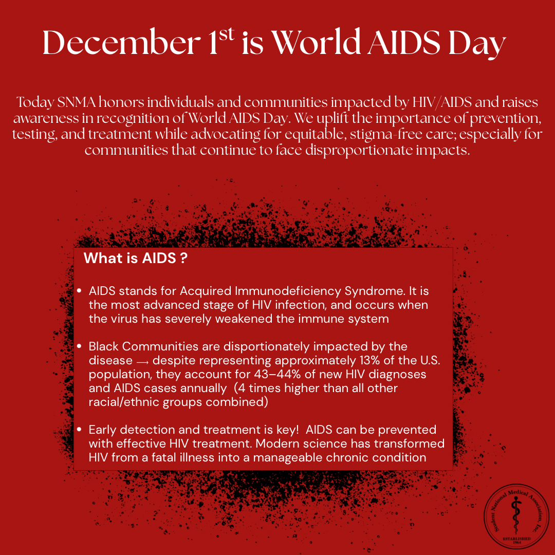 SNMA's tweet image. Today we honor those impacted by HIV/AIDS and call for equity in testing, treatment, and stigma-free care. SNMA stands with communities disproportionately affected and remains committed to advocacy, education, and compassion.
❤️‍🩹🎗 #WorldAIDSDay #HIVAwareness