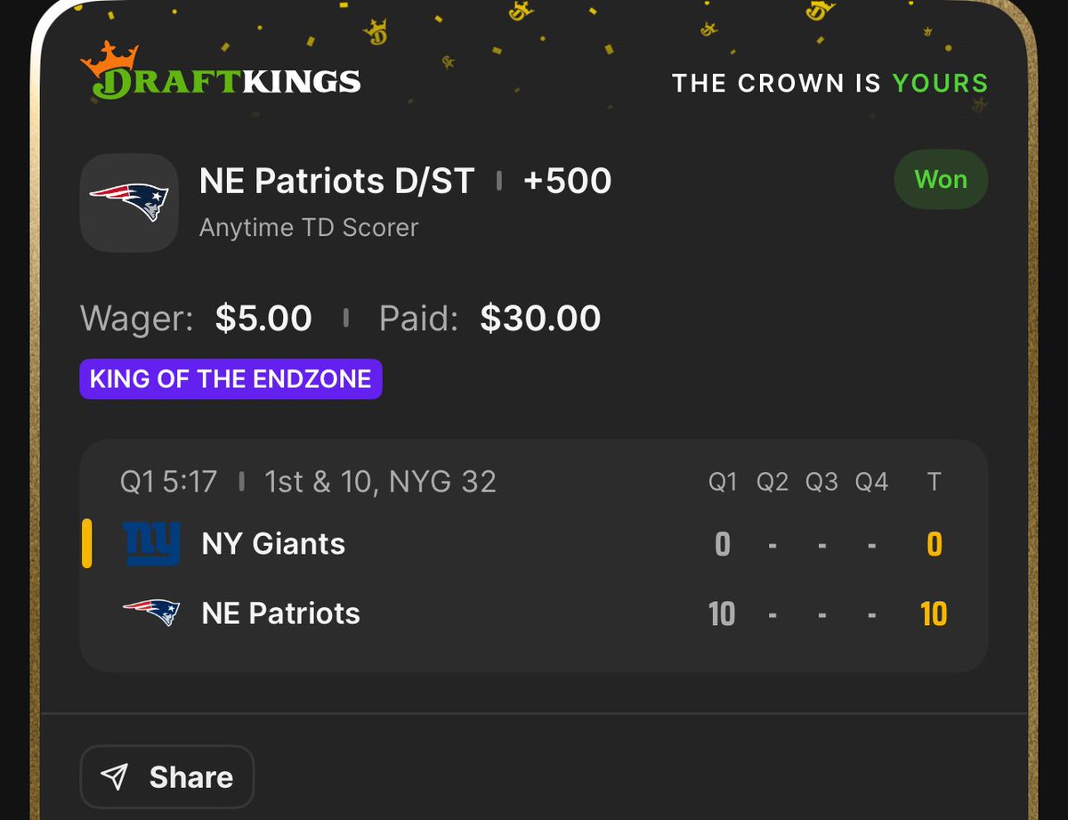 Waffflelo's tweet photo. Holy shit stay tuned to see how big the bonus bets are

$2M in bonus bets split up between however many people picked the patriots defense to score the longest touchdown tonight

This could be insane 🙏 

let’s just hope someone don’t score a 94+ yard TD for the rest of the game https://t.co/u4Jl93IeYL