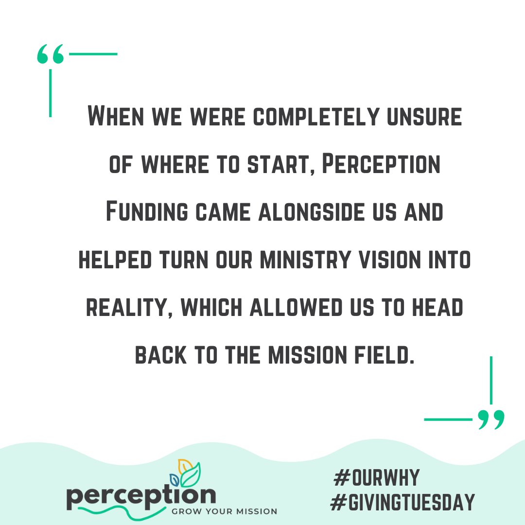 PercepFunding's tweet photo. "When we were completely unsure of where to start, Perception Funding came alongside us..." - Jeremiah and Becca, CANYON Member Care

#GivingTuesday #OurWhy https://t.co/Fq4PGQJCu7