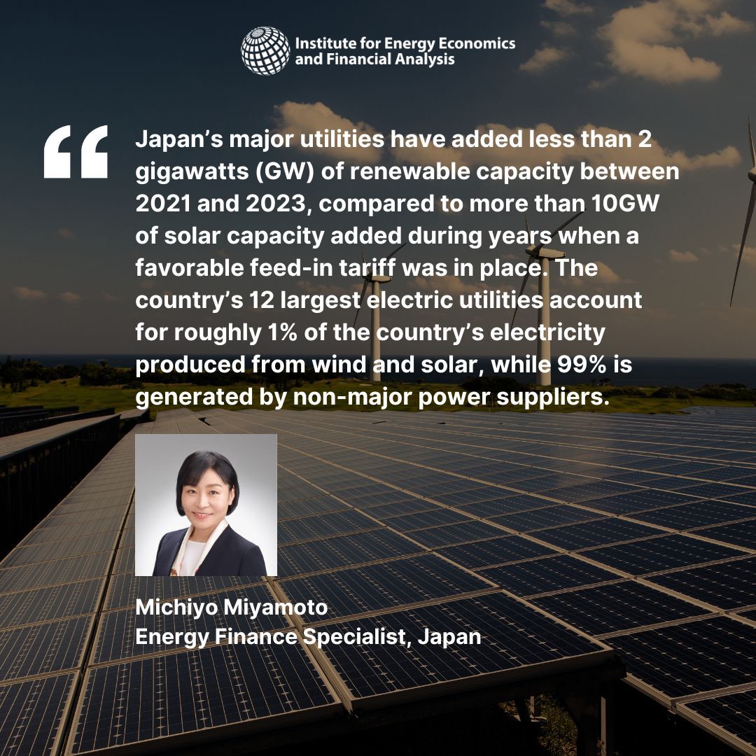 IEEFA_AsiaPac's tweet image. In a new commentary, IEEFA&apos;s Sam Reynolds &amp;amp; Michiyo Miyamoto highlight how several major Japanese utilities are scaling up support for #naturalgas &amp;amp; other #fossilfuel technologies overseas, while downplaying #cleanenergy targets at home. 

💡hubs.li/Q03Wn2MK0

#ONGT #LNG