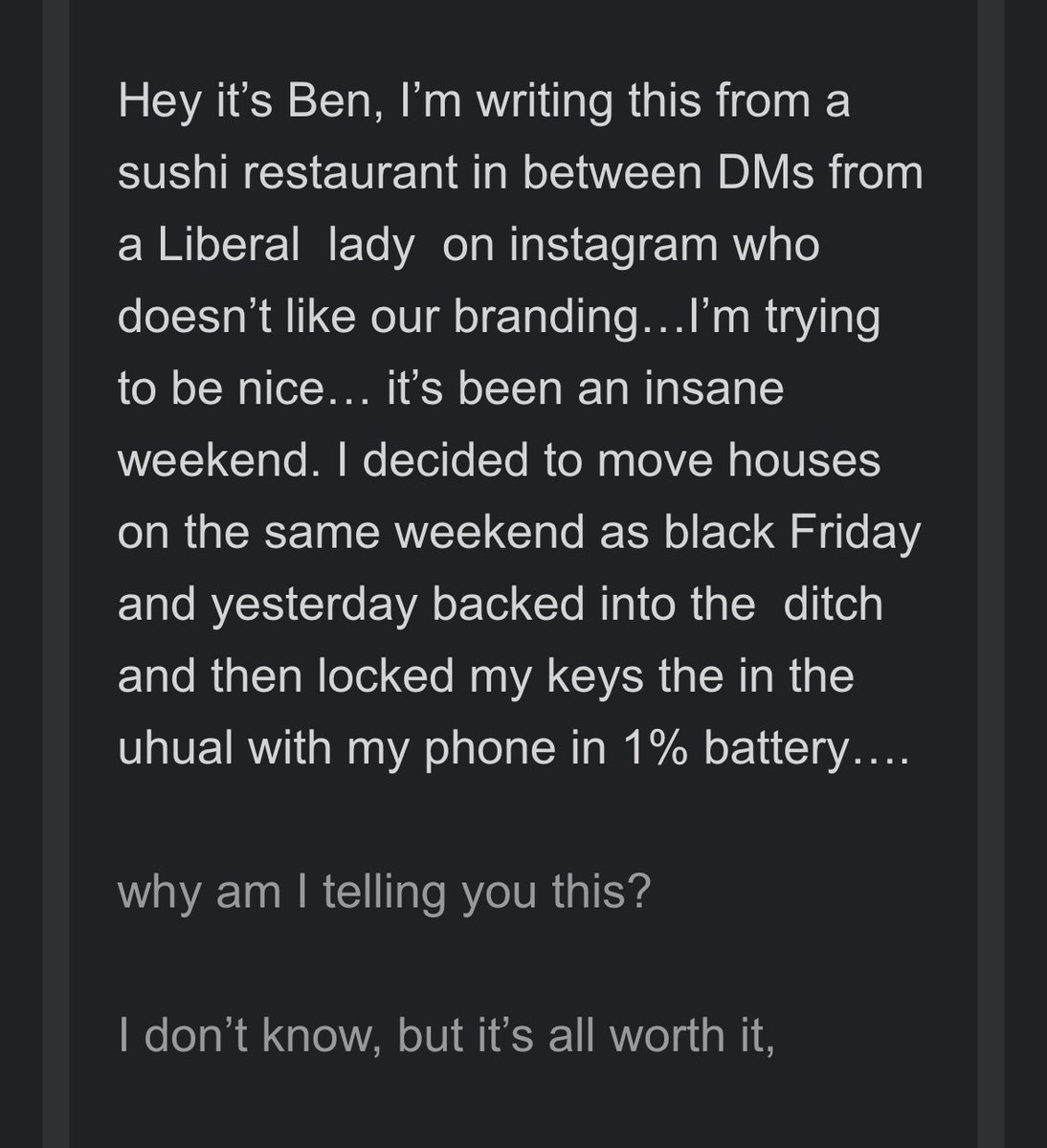 ecom_cork's tweet image. Raw dogged a final founder email from dinner..