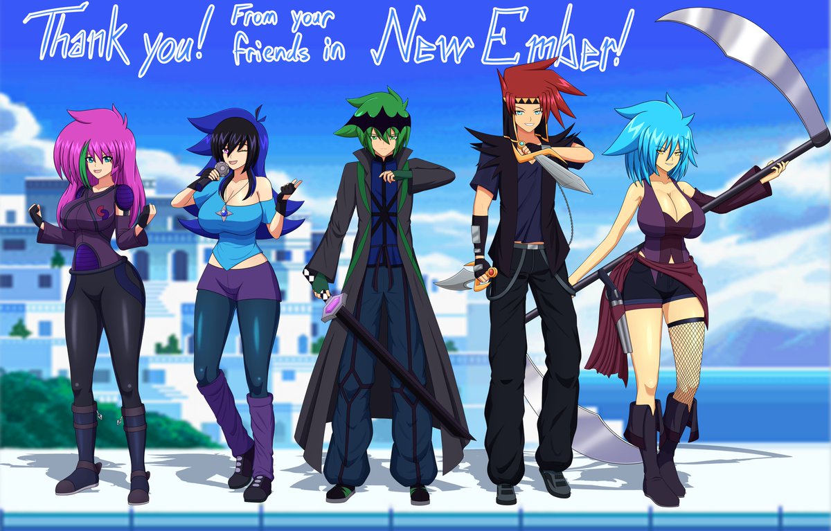 StriderDogArt's tweet photo. Thank you for letting me indulge in characters I've been crafting for so long and especially thank you to the artists taking time out of their day to make art for the event! You guys made me so damn happy. Big thanks to @decscuro for this amazing group shot to wrap up #Newvember! https://t.co/gXAxDot7AP