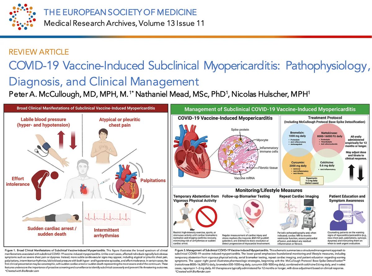 P_McCulloughMD's tweet image. BREAKING: Peer-Reviewed Paper Finds mRNA “Vaccines” Convey Silent Heart Damage — Presents Approach to Diagnosis and Management

McCullough Foundation presents the first-ever paper to map the symptoms, diagnosis, and treatment of COVID-19 vaccine-induced subclinical…
