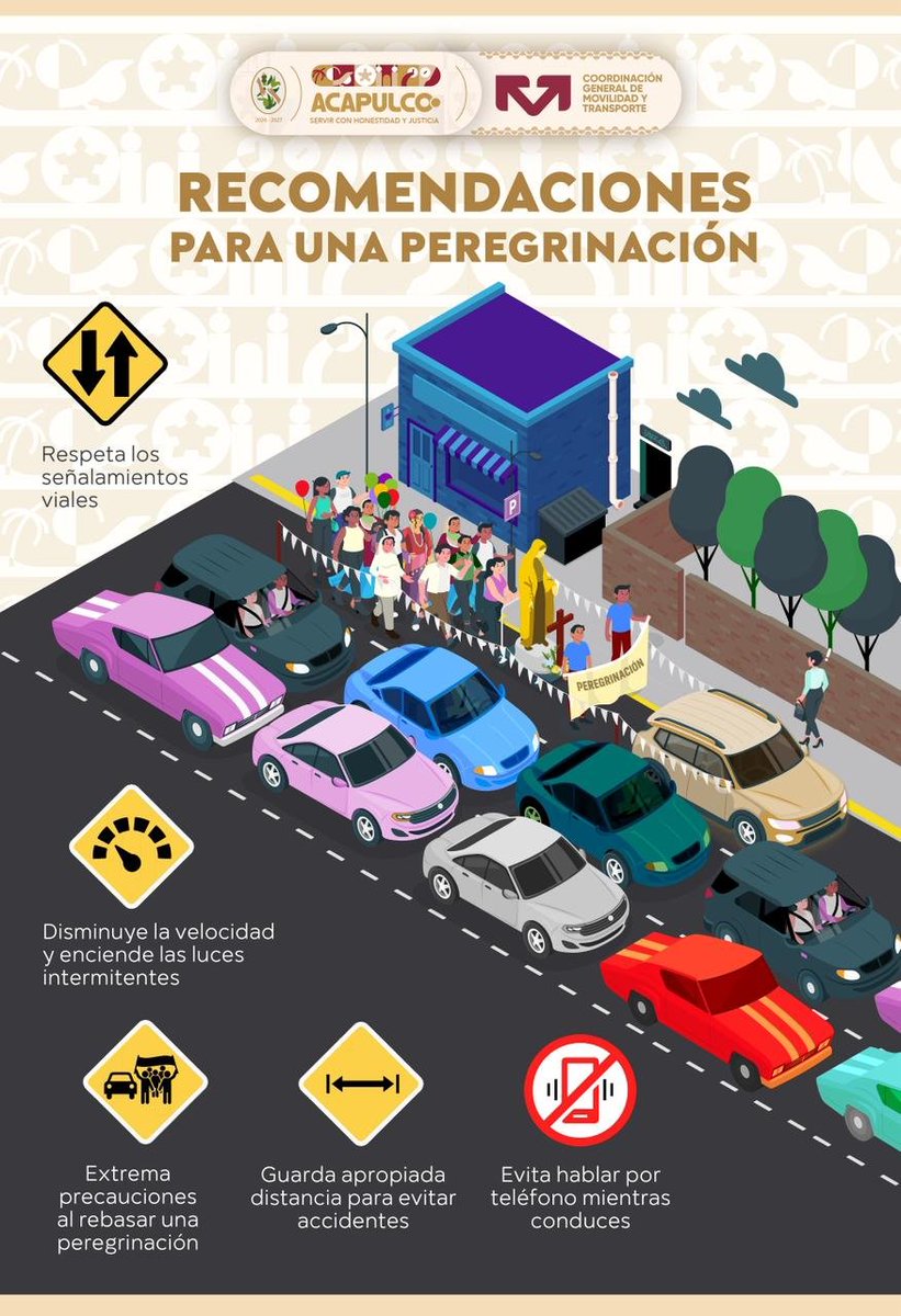 ⚠️ Por tu seguridad y la de tu familia, el Gobierno de Acapulco invita a la ciudadanía a manejar con responsabilidad durante las peregrinaciones de esta temporada. Se pide respetar a los grupos que avanzan por la vía pública y extremar precauciones.