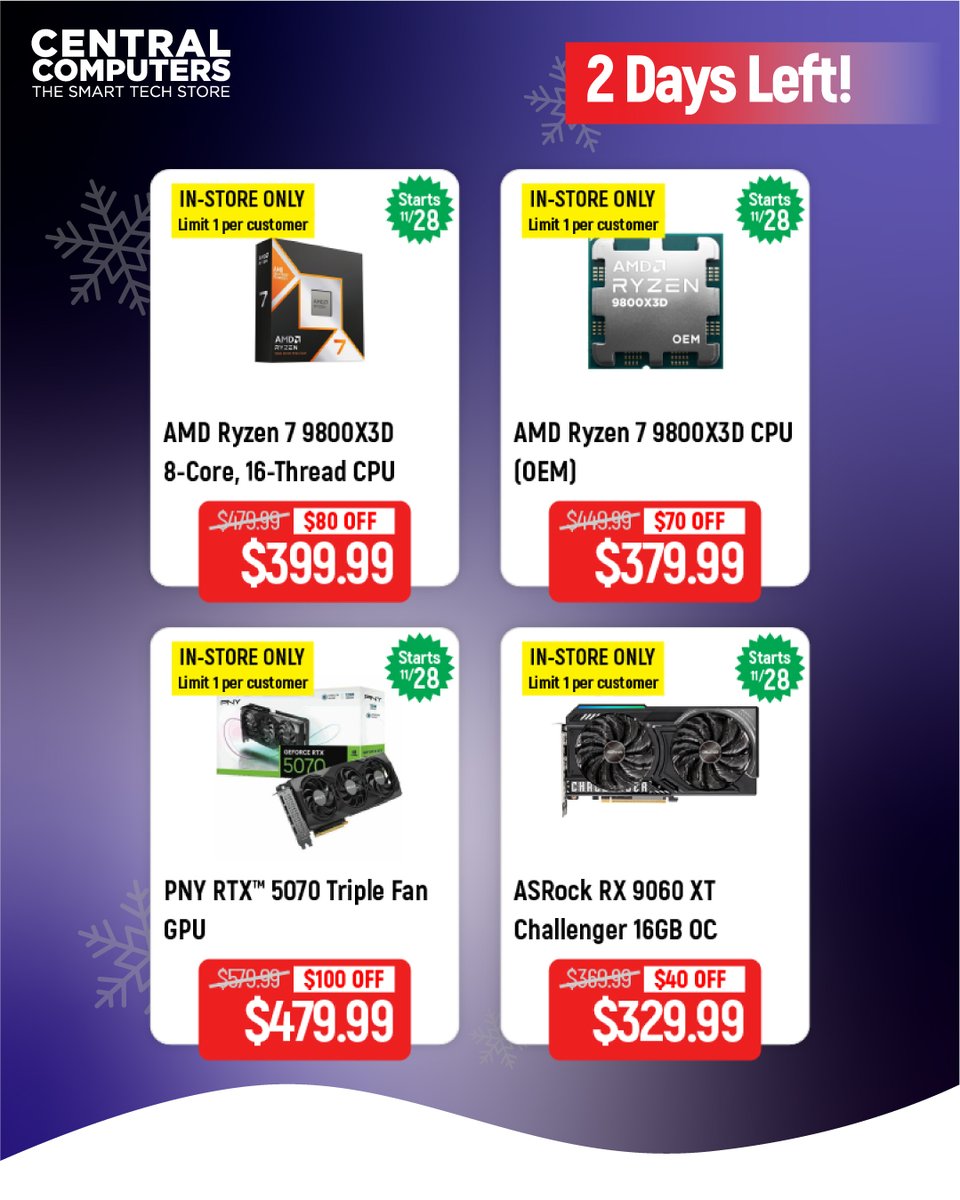 centralcomputer's tweet image. ⏳Only 2 days left to grab these incredible Black Friday deals!
Don't wait!

Shop now: go.centralcomputer.com/bfcm?utm_sourc…

#blackfridaysale #blackfriday #cybermonday #centralcomputers
