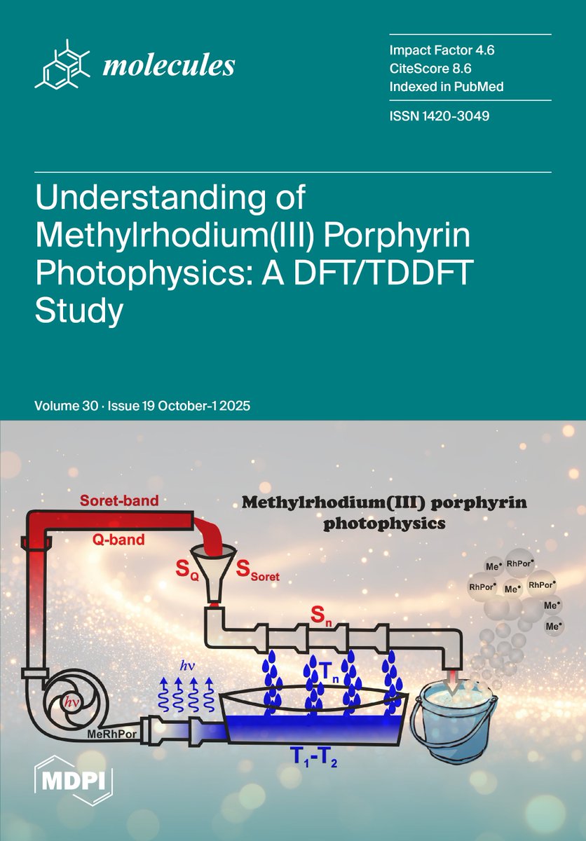Molecules_MDPI's tweet photo. 👀 We're a little behind, but our papers in the October-1 issue is still fresh!
🔗 https://t.co/7jk56lkQ4Z
🖼️ Cover: "A Thorough Understanding of Methylrhodium(III)–Porphyrin Photophysics: A DFT/TDDFT Study" by Lodowski & Jaworska
📌 #NewIssue #photophysics #photodissociation https://t.co/HCRi4yfuOe