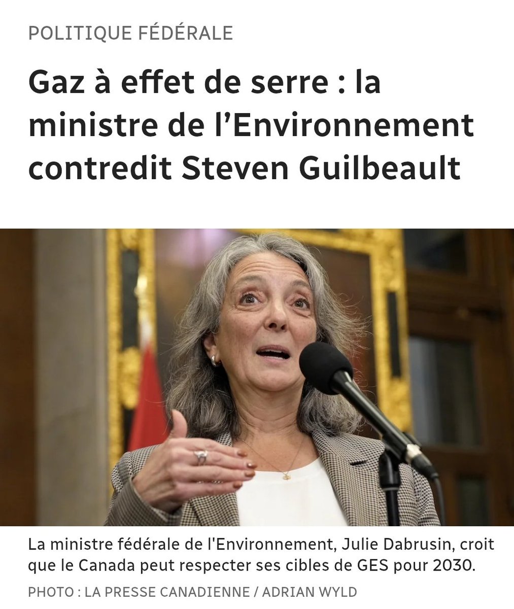 Les libéraux s’accusent entre eux de mentir.
Mais qui dit la vérité?

« Si on est honnête avec les Canadiens et les Canadiennes, on ne peut plus atteindre nos objectifs de 2030 avec les annonces récentes. C’est pas possible. » — Steven Guilbeault

Comment croire que ce