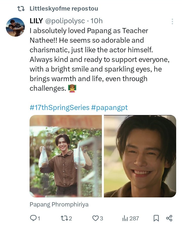 polipolysc's tweet image. Just checked my notifications… and WAIT. The author of #17thSpring liked &amp;amp; reposted my post?!😭
I’m so happy! My little take on KarnNathee—just feelings from the trailer—got noticed. Even recognition for something so small, inspires me to keep chasing my dreams in audiovisual.❤️‍🩹