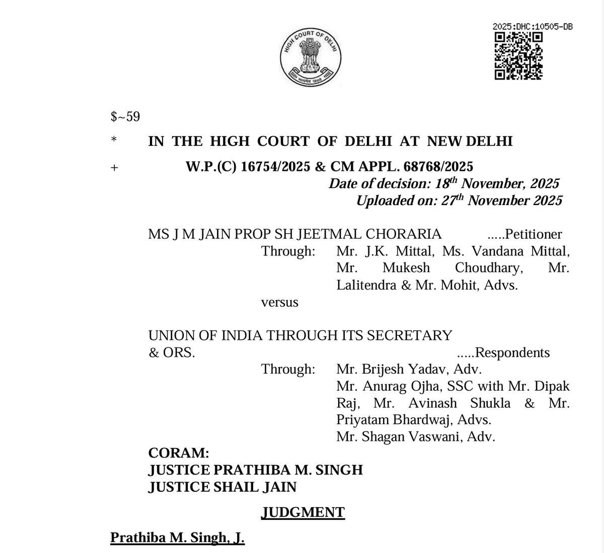 abhishekrajaram's tweet photo. The Delhi GST Department was caught using fake case laws and judgments by the Delhi High Court. The High Court cautioned on the use of technological tools, such as Artificial Intelligence for analysis of evidence, preparation of summaries etc., subject to proper verification.

This case was argued by Adv. (CA) JK Mittal Sir.