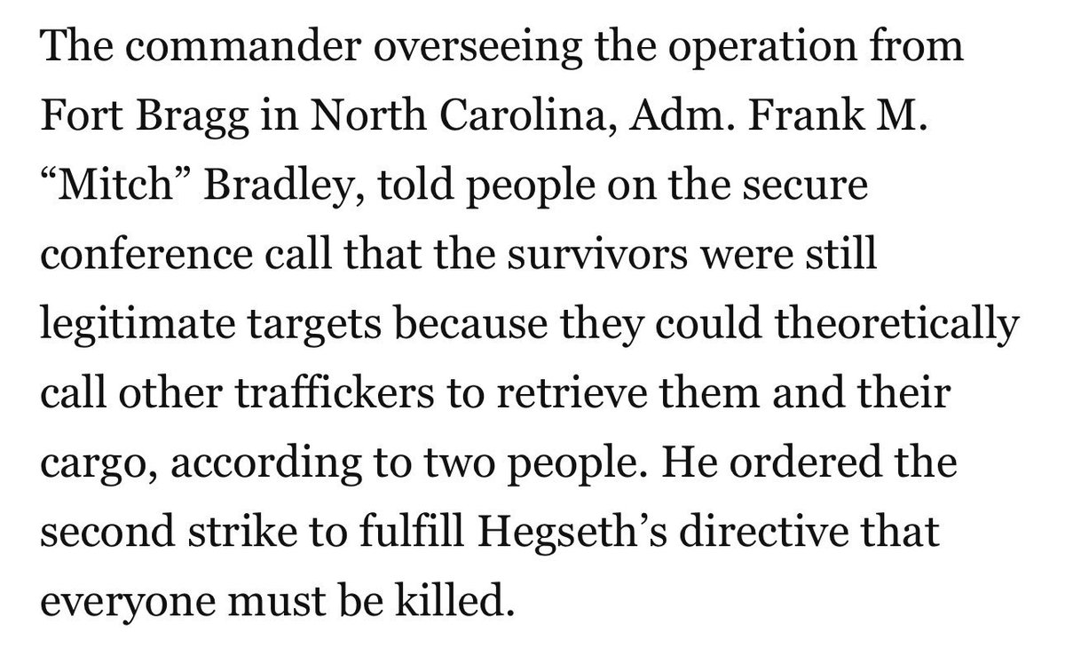 How are they blaming Trump and Hegseth for throwing Bradley under the bus when WaPo are the ones that named Bradley as the one who ordered a second strike on the disabled go-fast?