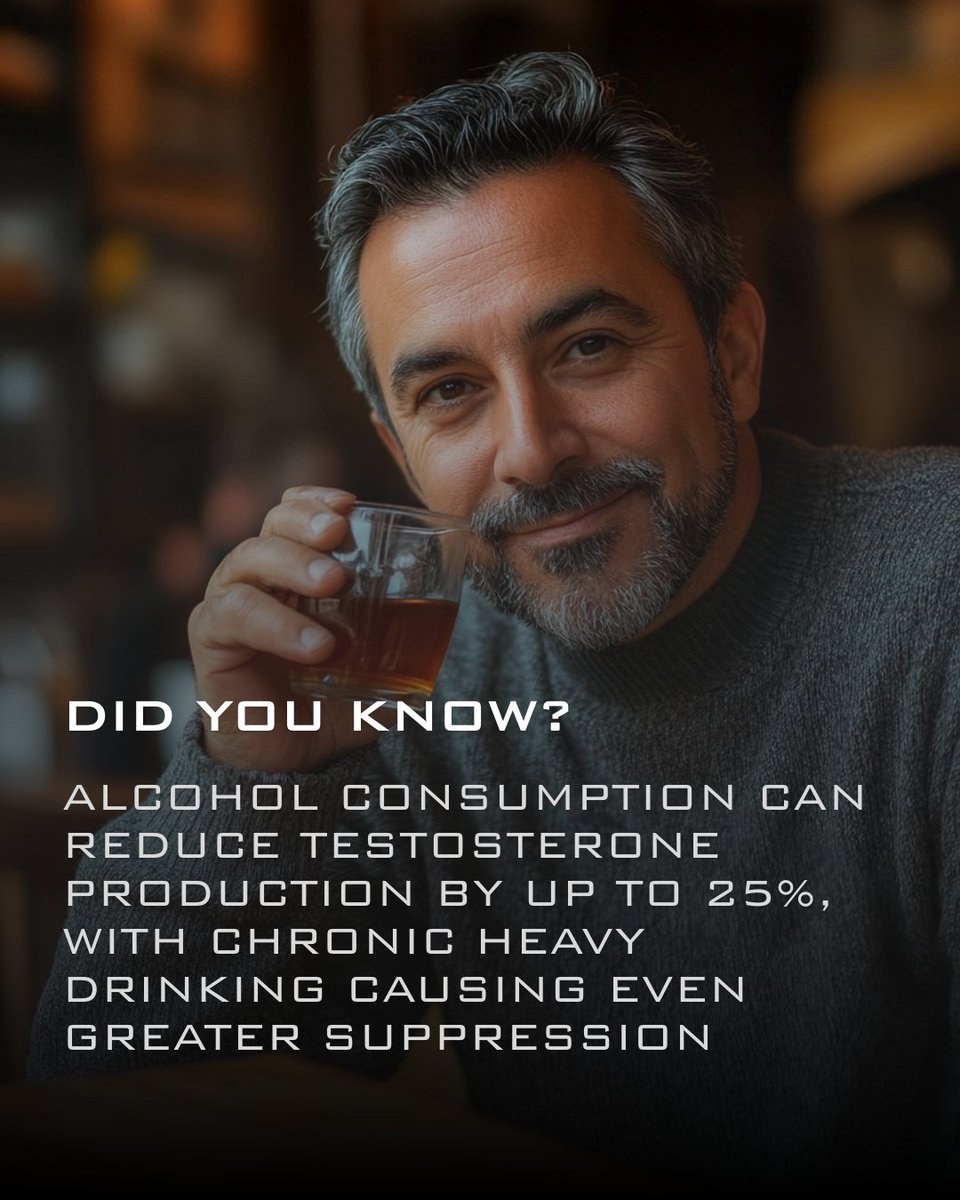 officialtrttips's tweet image. Holiday season reminder: That drink in your hand could be sabotaging your testosterone. 🍺❌ Alcohol consumption can reduce testosterone production by up to 25%, and chronic heavy drinking causes even greater suppression. #Biohacking #TestosteroneNaturally #LimitAlcohol