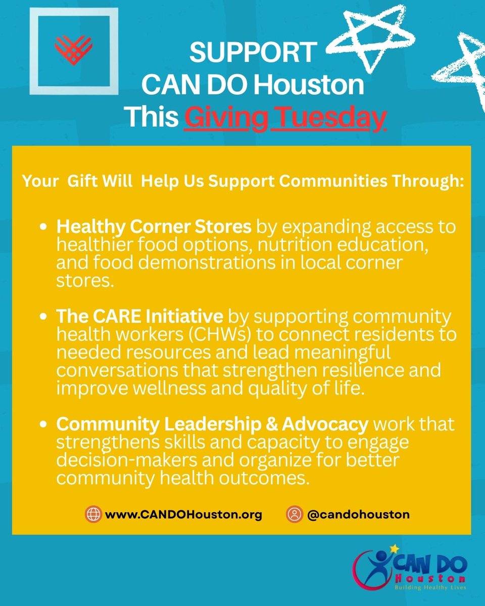 Giving Tuesday is Almost Here! 
Tomorrow, the world comes together to uplift causes that strengthen our communities, and we hope you’ll keep CAN DO Houston in your heart.
We invite you to make a gift this Giving Tuesday.