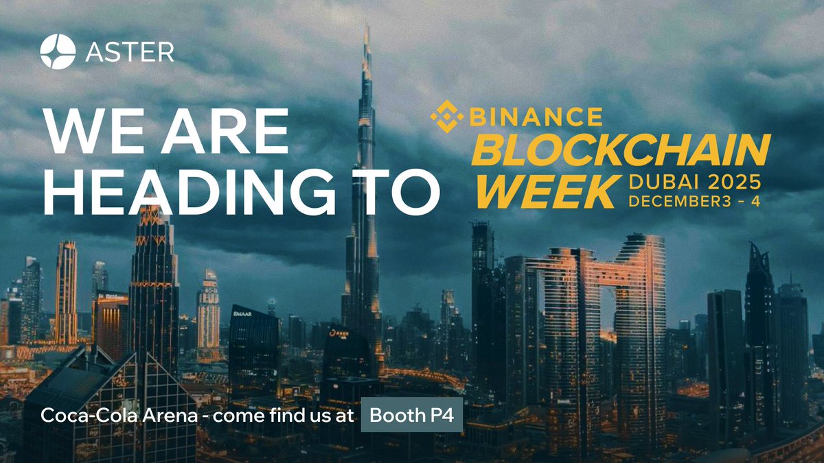 Aster_DEX's tweet image. We&apos;re at Binance Blockchain Week! 🌟

Find us at booth P4 or join us at the events below—we&apos;d love to connect in person.
📅 Dec 3-4, 09:00-18:00 (UTC+4)
📍 Coca-Cola Arena, booth P4

🎙️ Main Stage: Perp DEXs and the Freedom to Trade
Our CEO Leonard joins Crypto Banter for a…