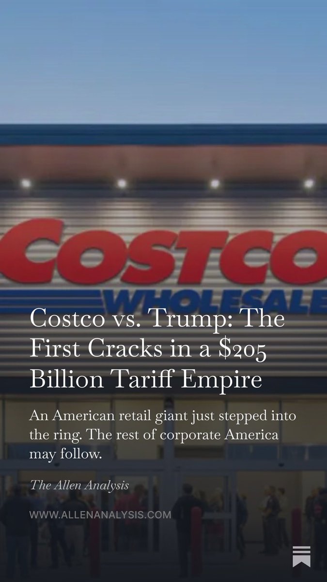 allenanalysis's tweet image. 🚨 BREAKING: Retail giant Costco has filed a lawsuit against the Trump administration, demanding a refund on tariffs imposed under federal policy that they argue unlawfully drove up costs.

Costco claims the tariffs unfairly inflated their costs and forced them to pass price…
