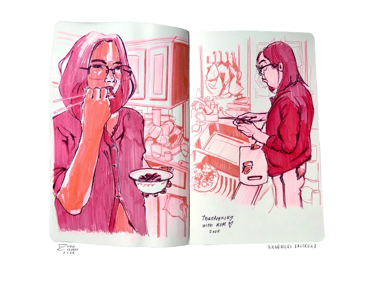 spiderpichy's tweet photo. Some of my recent November sketches using watercolor, mildliner highlighters and a fountain pen. https://t.co/yXcEXAS6PC