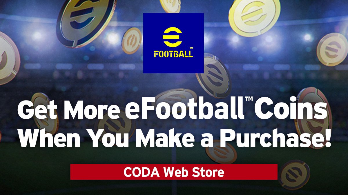 play_eFootball's tweet photo. Official online store now open, with bonus deals on eFootball™ Coins!

Plans are also underway to open in more nations soon.
Take a look at the special products only on sale at the official online store.

Visit the CODA Web Store!

https://t.co/boTZwgzHyE https://t.co/PFIyTcNggt